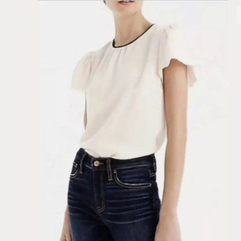 NWT Jcrew Ivory Flutter Sleeve Top Blouse